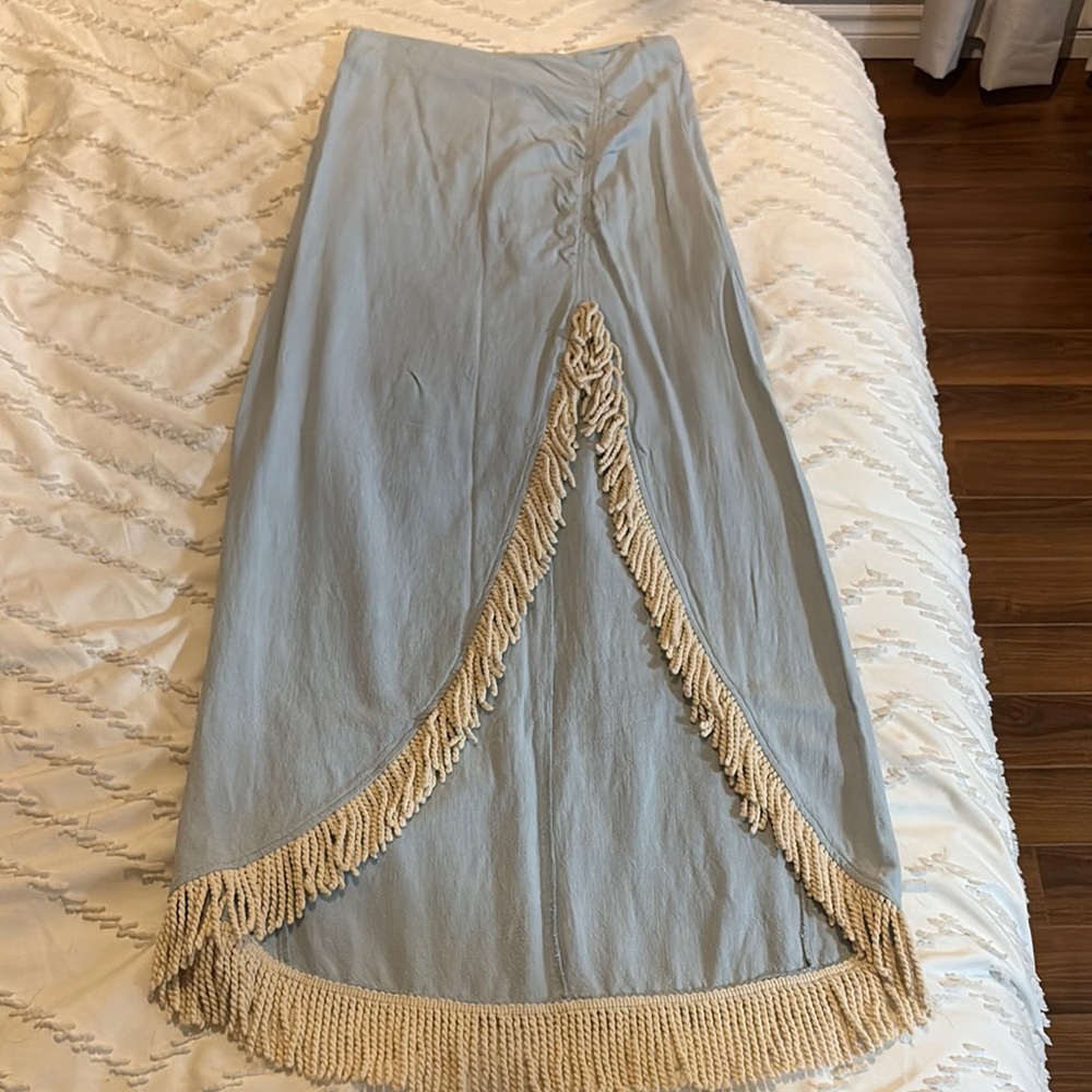 VENUS Blue Maxi Pencil Skirt with Asymmetrical Embellishments